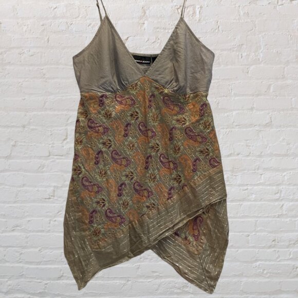 DKNY JEANS -- Halter Top, Beige Paisley Print w/Asymmetrical Hem & Spag Straps - Picture 8 of 16